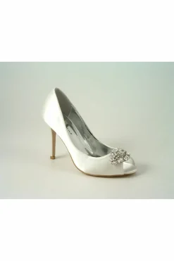 High Heels^Glitz Shoes Rosalie Diamante Satin High Heel Shoe Ivory
