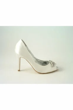 High Heels^Glitz Shoes Rosalie Diamante Satin High Heel Shoe Ivory