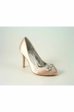 High Heels^Glitz Shoes Rosalie Sabatine Diamante Satin Heel Peep Shoe