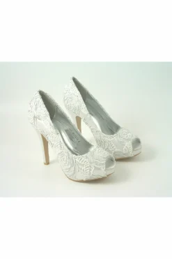 High Heels^Glitz Shoes Sabatine Coco Peep Toe Shoe White Silver Whitesilver