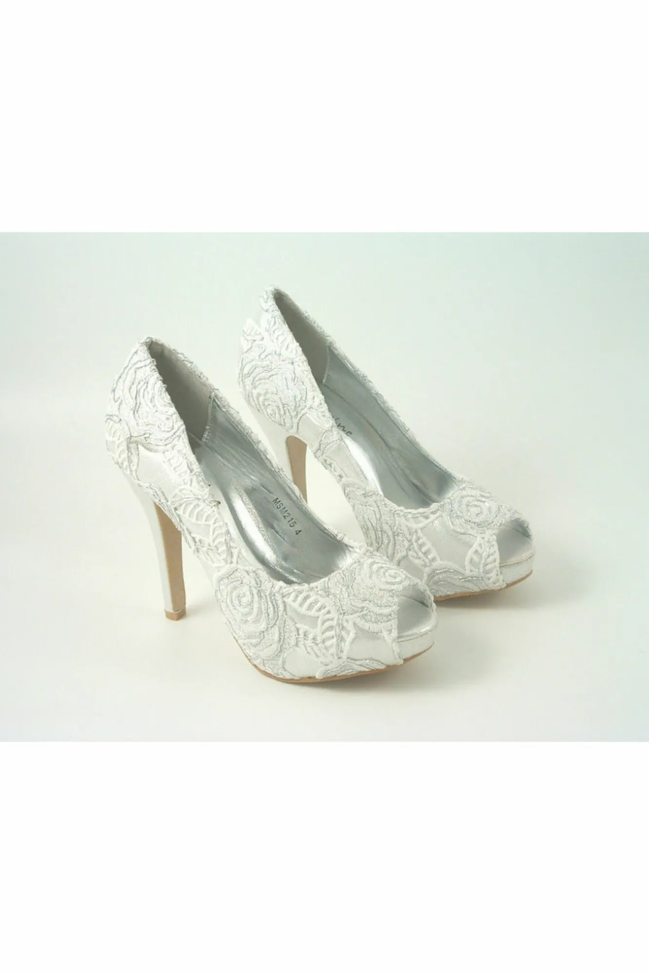 High Heels^Glitz Shoes Sabatine Coco Peep Toe Shoe White Silver Whitesilver