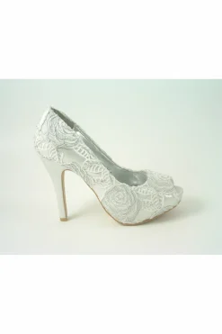 High Heels^Glitz Shoes Sabatine Coco Peep Toe Shoe White Silver Whitesilver