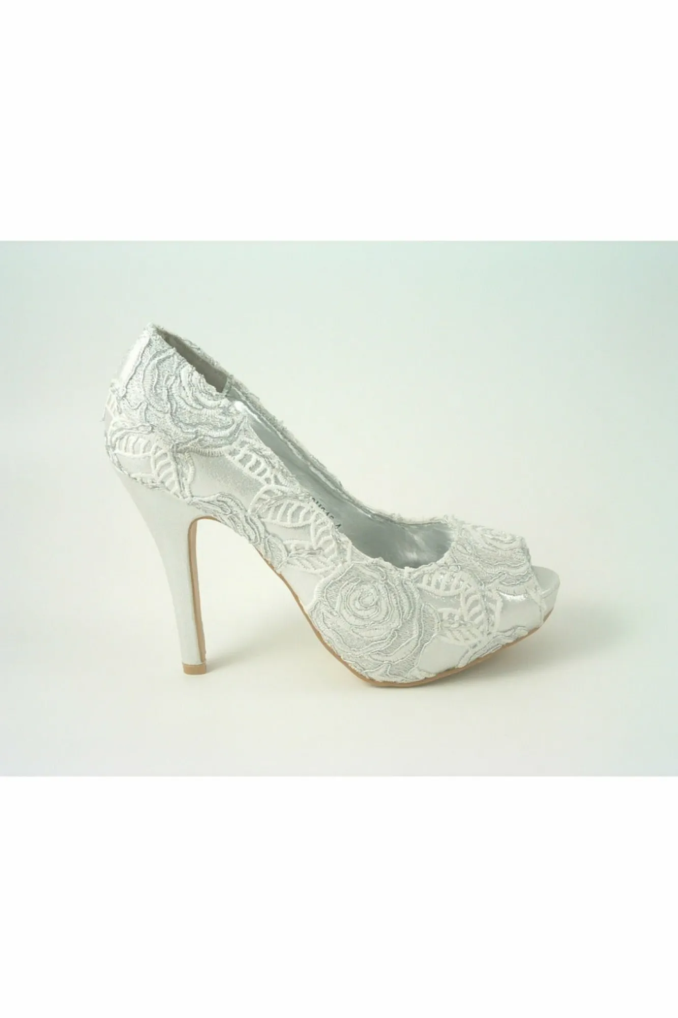 High Heels^Glitz Shoes Sabatine Coco Peep Toe Shoe White Silver Whitesilver