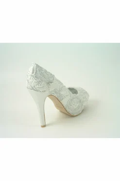 High Heels^Glitz Shoes Sabatine Coco Peep Toe Shoe White Silver Whitesilver