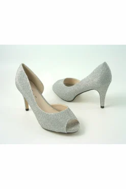 Mid Heels^Glitz Shoes Sabatine Mid Heel Peep Toe - 31438 Silver