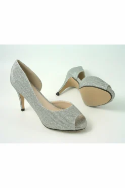 Mid Heels^Glitz Shoes Sabatine Mid Heel Peep Toe - 31438 Silver