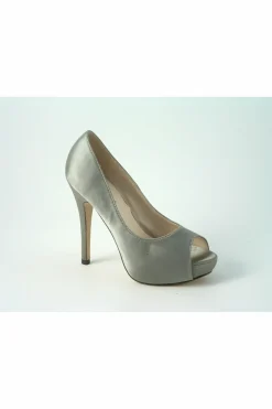 High Heels^Glitz Shoes Sabatine Satin Platform Heels With Peeptoe Grey
