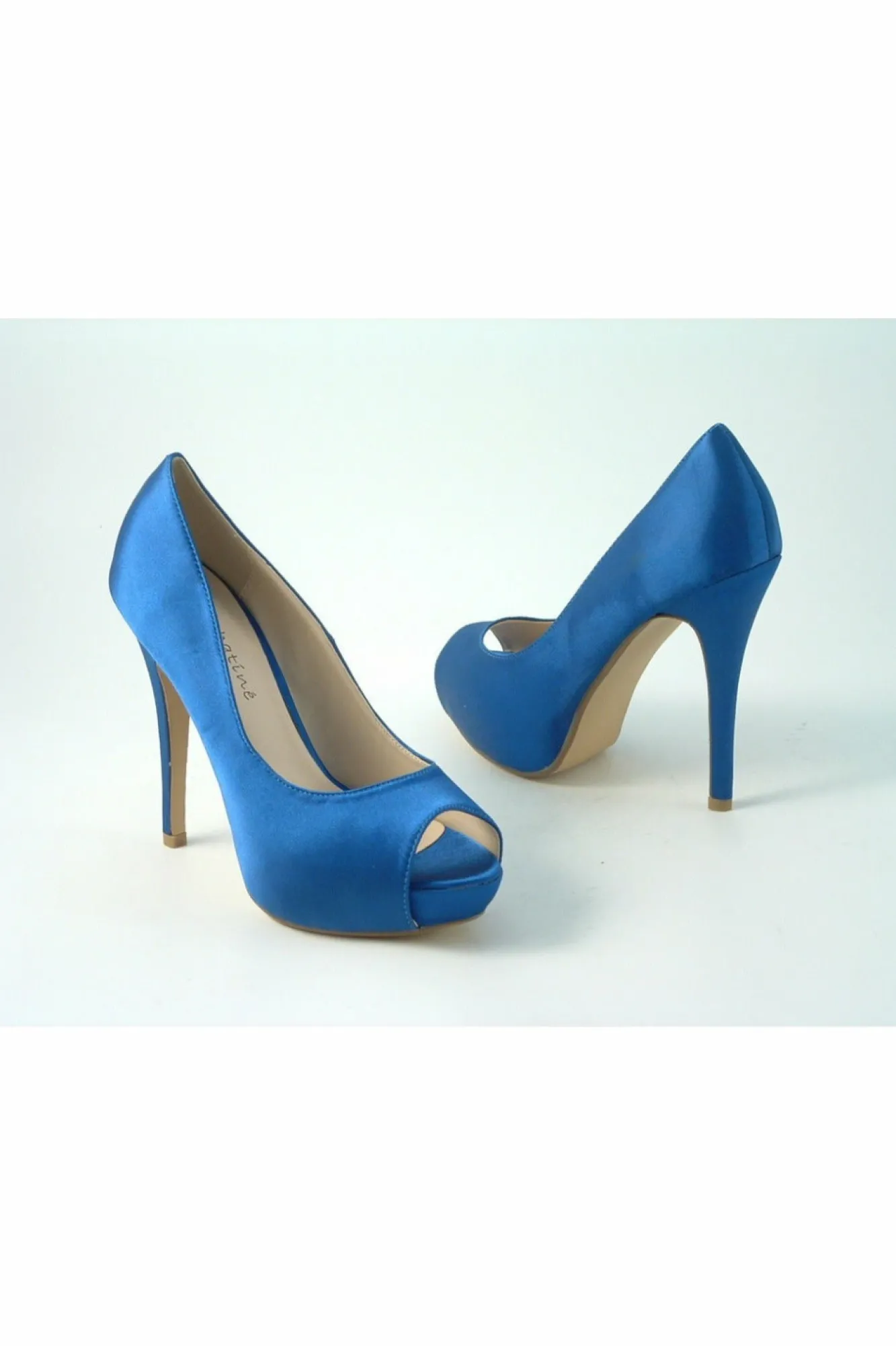 High Heels^Glitz Shoes Sabatine Satin Platform Heels With Peeptoe Blue Cobalt Blue