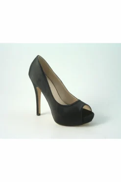High Heels^Glitz Shoes Sabatine Satin Platform Heels With Peep Toe Black