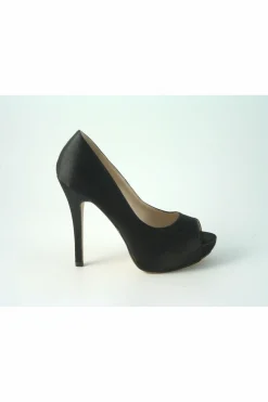 High Heels^Glitz Shoes Sabatine Satin Platform Heels With Peep Toe Black