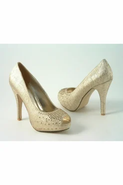 High Heels^Glitz Shoes Sabatine Sparkle Peep-Toe Shoes Gold