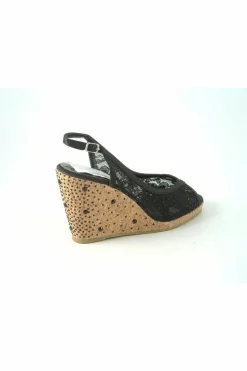 Sandals^Glitz Shoes Satin Peep Toe Diamante Wedge Sandal Black