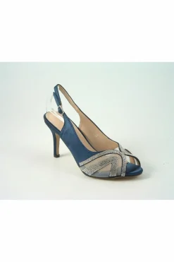 Mid Heels^Glitz Shoes Sienna Diamante Peep Toe Sling Back Mid Heel Navy