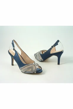 Mid Heels^Glitz Shoes Sienna Diamante Peep Toe Sling Back Mid Heel Navy