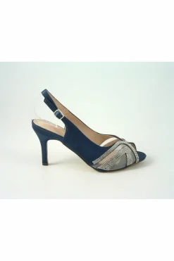 Mid Heels^Glitz Shoes Sienna Diamante Peep Toe Sling Back Mid Heel Navy