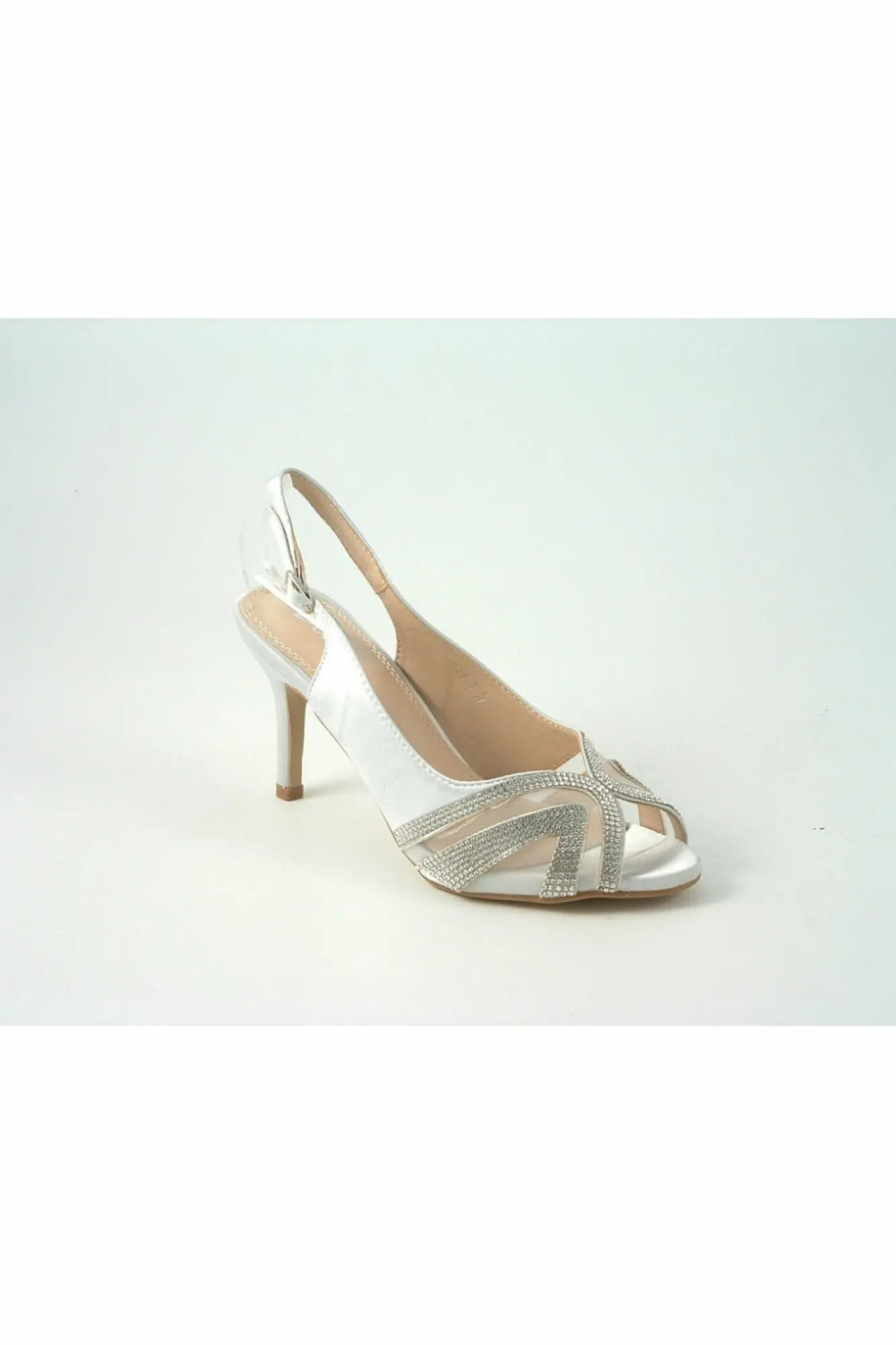 Mid Heels^Glitz Shoes Sienna Diamante Peep Toe Sling Back Mid Heel Silver