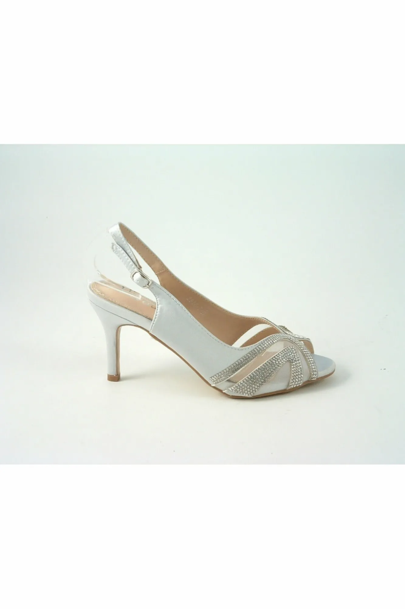 Mid Heels^Glitz Shoes Sienna Diamante Peep Toe Sling Back Mid Heel Silver
