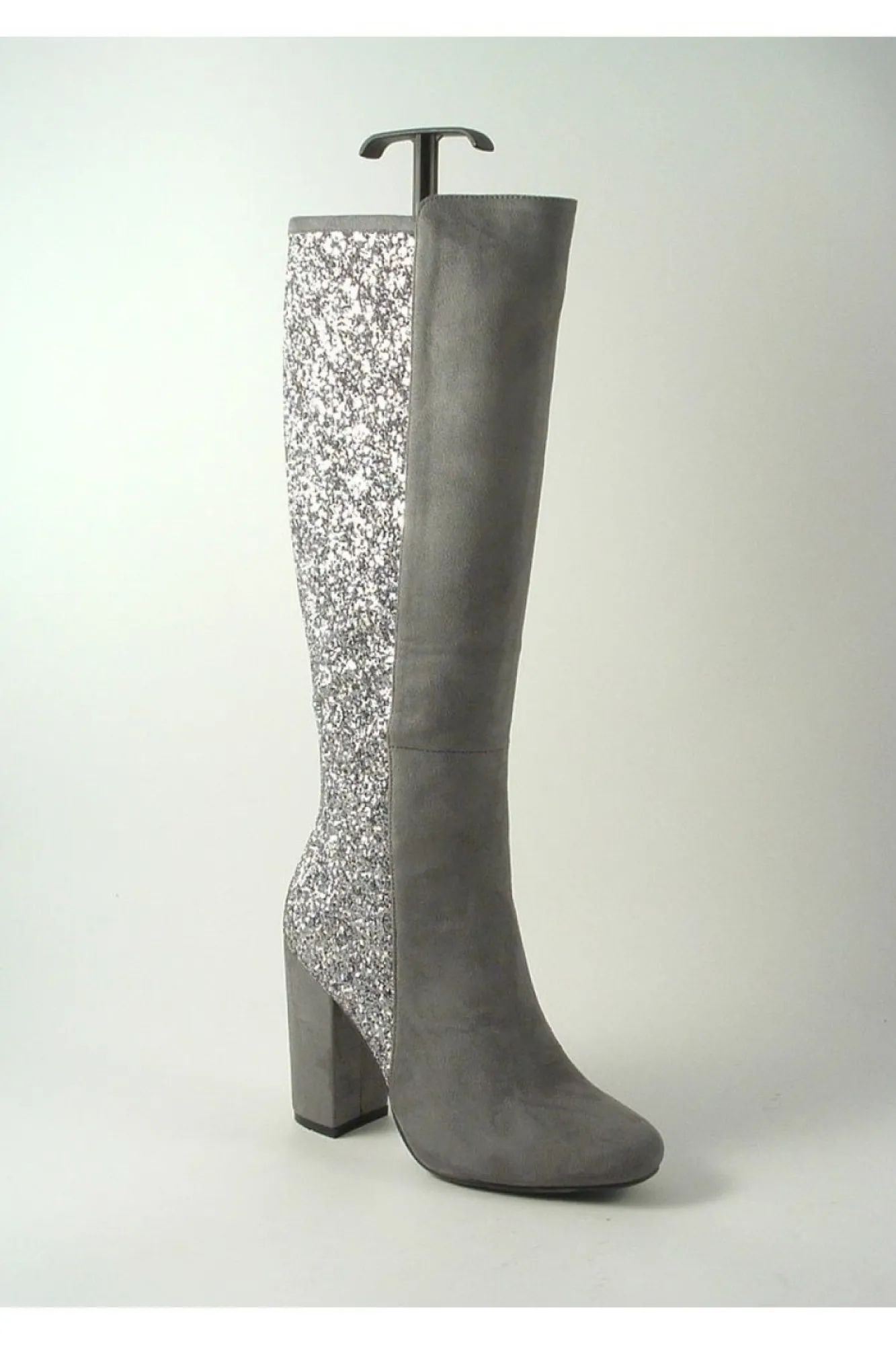 Boots^Glitz Shoes Tall Glitter Panel High Heeled Boots