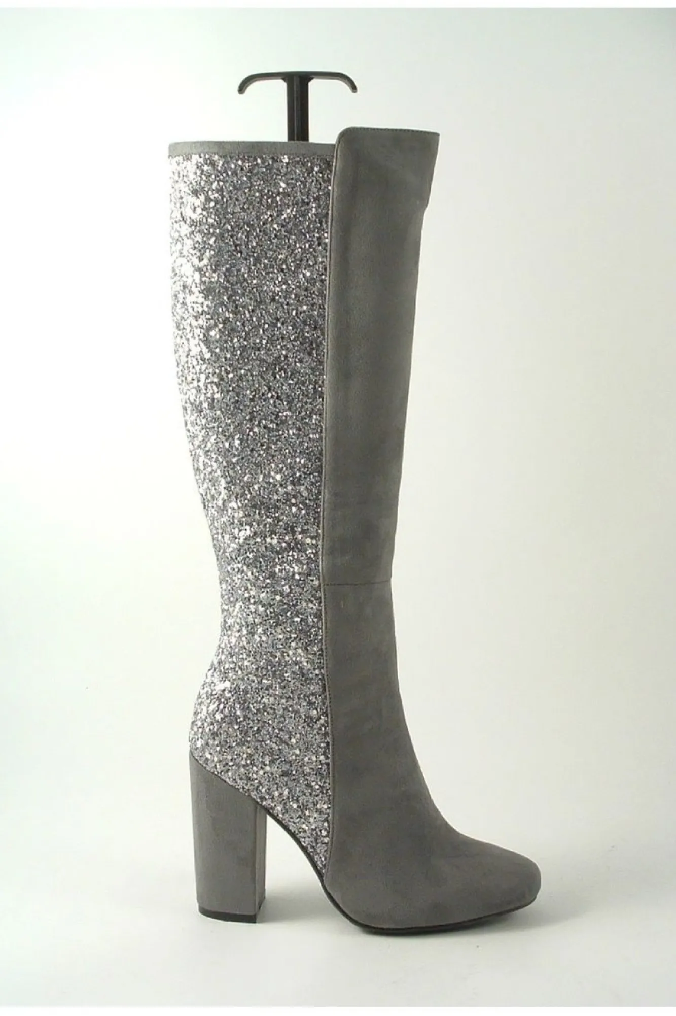 Boots^Glitz Shoes Tall Glitter Panel High Heeled Boots