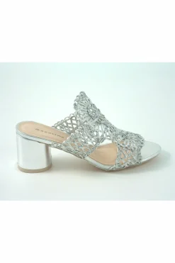 Sandals^Glitz Shoes Tianna Sabatine Interweave Peep Toe Sandal Silver