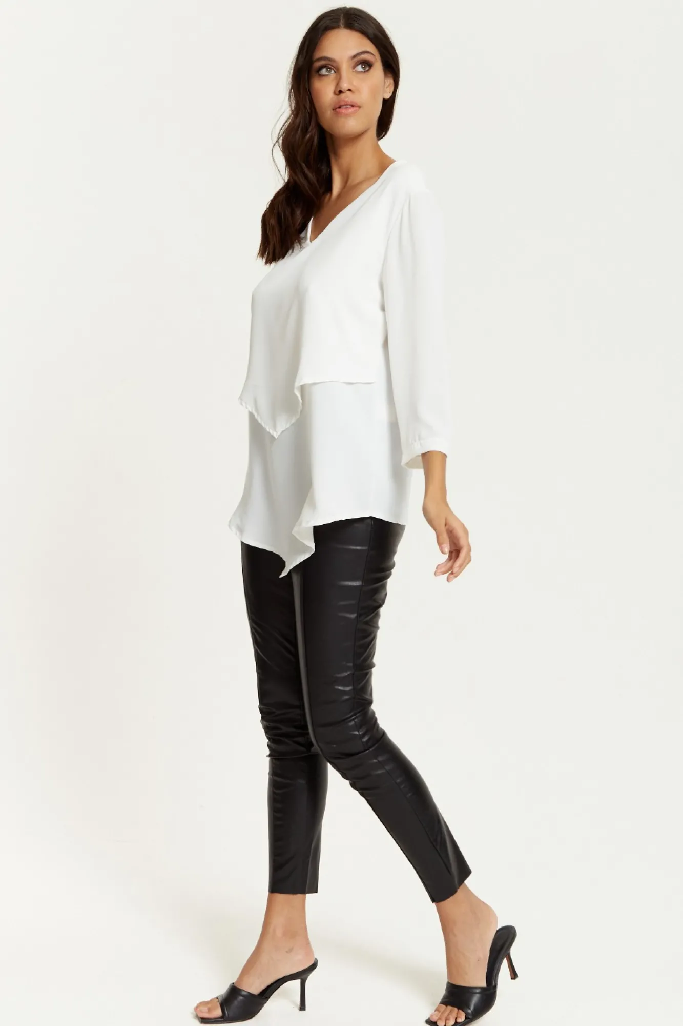Blouses^Hoxton Gal 3/4 Sleeves V Neck Layered Relaxed Fit Top White