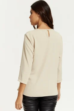 Blouses^Hoxton Gal 3/4 Sleeves V Neck Layered Relaxed Fit Top Beige