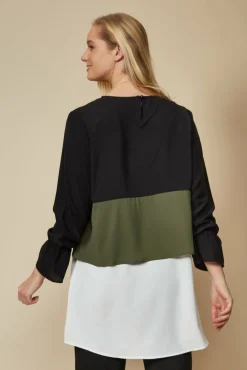 Blouses^Hoxton Gal Colour Block Top With Necklace- Black,Khaki White Blackkhakiwhite