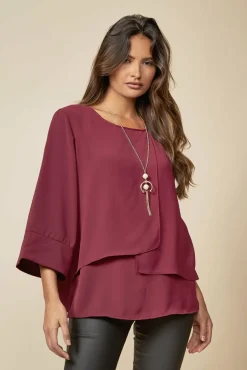 Blouses^Hoxton Gal Layered Top 3/4 Sleeve With Necklace