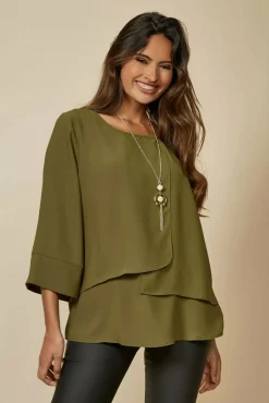 Blouses^Hoxton Gal Layered Top 3/4 Sleeve With Necklace
