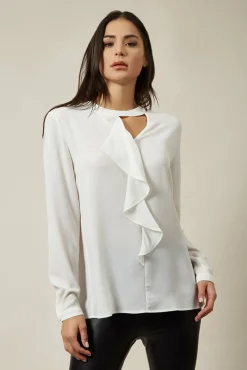 Blouses^Hoxton Gal Oversize Top Ruffle Front Relax Fit Blouse White