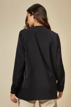 Blouses^Hoxton Gal Oversized Long Sleeve Detail V Neck Top In Black