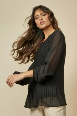 Blouses^Hoxton Gal Oversized Pleated Top With Tulle