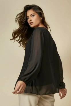 Blouses^Hoxton Gal Oversized Pleated Top With Tulle