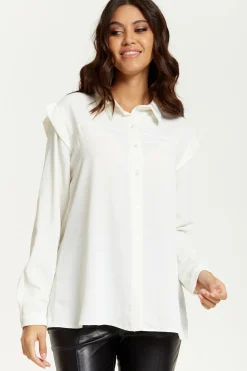 Blouses^Hoxton Gal Oversized Shoulder Detailed Long Sleeves Shirt White