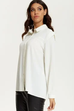 Blouses^Hoxton Gal Oversized Shoulder Detailed Long Sleeves Shirt White