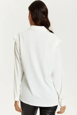 Blouses^Hoxton Gal Oversized Shoulder Detailed Long Sleeves Shirt White