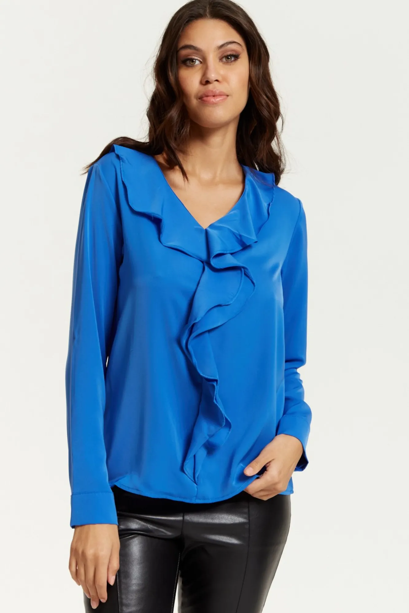 Blouses^Hoxton Gal Oversized Top With Frilled Front In Blue