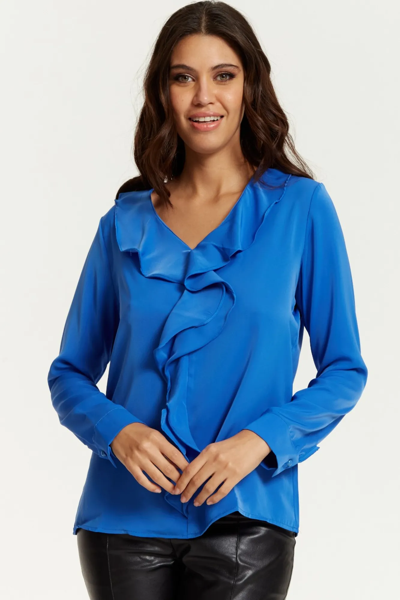 Blouses^Hoxton Gal Oversized Top With Frilled Front In Blue