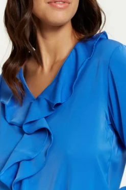 Blouses^Hoxton Gal Oversized Top With Frilled Front In Blue