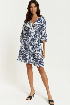 Mini Dresses^Hoxton Gal Oversized V Neck Detailed Floral Print Mini Dress Navywhite