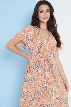 Midi Dresses^Lilura London Angel Sleeves Midi Wrap Dress Multicolour