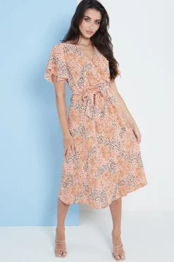 Midi Dresses^Lilura London Angel Sleeves Midi Wrap Dress Multicolour