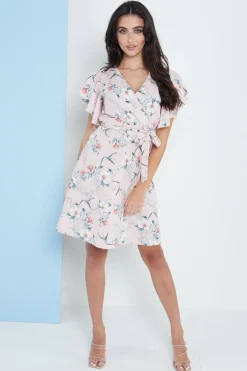 Midi Dresses^Lilura London Angel Sleeves Wrap Dress In Floral Print Pink