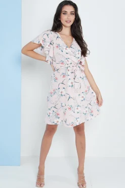 Midi Dresses^Lilura London Angel Sleeves Wrap Dress In Floral Print Pink