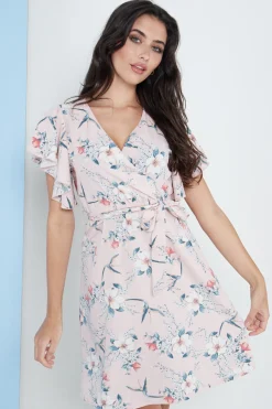 Midi Dresses^Lilura London Angel Sleeves Wrap Dress In Floral Print Pink