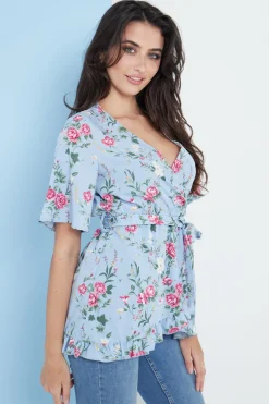 Blouses^Lilura London Floral Wrap Top Blue