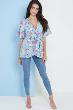 Blouses^Lilura London Floral Wrap Top Blue