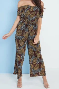 Jumpsuits^Lilura London Multi Spot Print Bardot Culotte Jumpsuit Multicolour