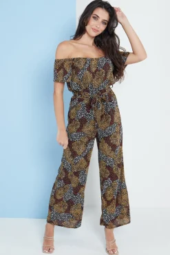 Jumpsuits^Lilura London Multi Spot Print Bardot Culotte Jumpsuit Multicolour