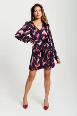 Mini Dresses^Liquorish Abstract Ikat Print Mini Wrap Dress In Black